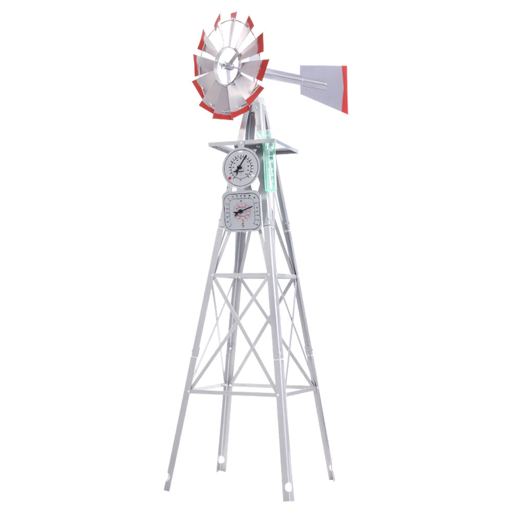 4FT Metal Garden Windmill Ornament Grey/Red Weather-Resistant