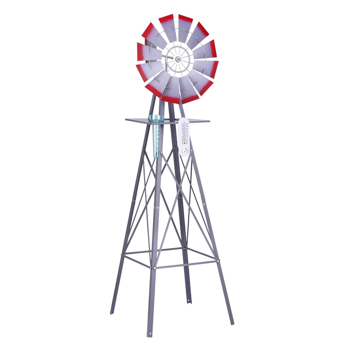 Gardeon Garden Windmill Metal Weather Station with Rain Gauge 182cm Silver