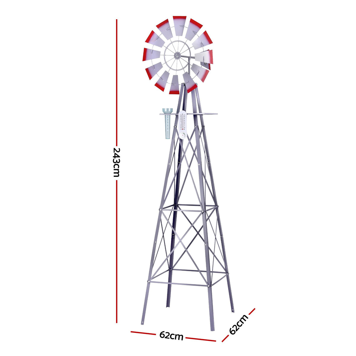 Gardeon Garden Windmill Metal Weather Station with Rain Gauge 243cm Silver