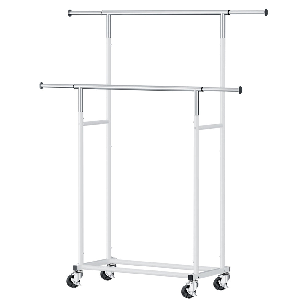 Artiss Double Rod Clothes Rack Adjustable Coat Stand Silver/White