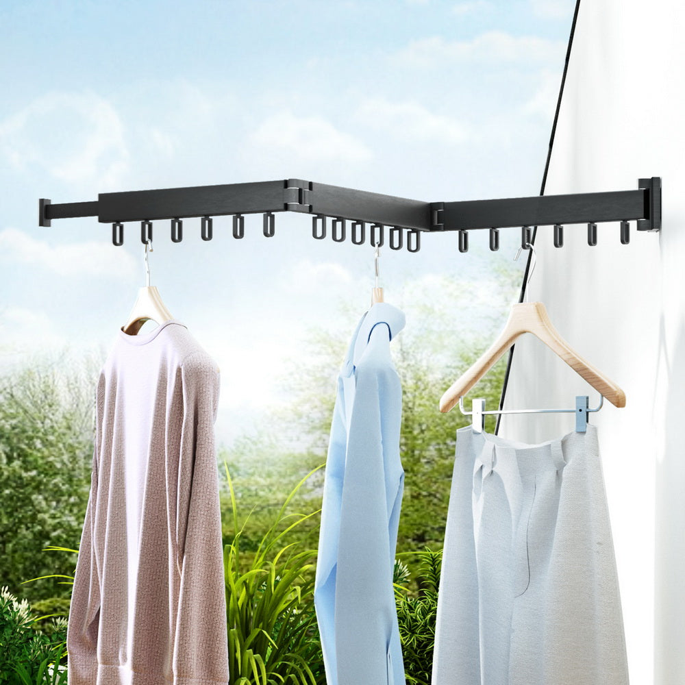 Tri-Fold Wall-Mounted Clothes Drying Rack Black