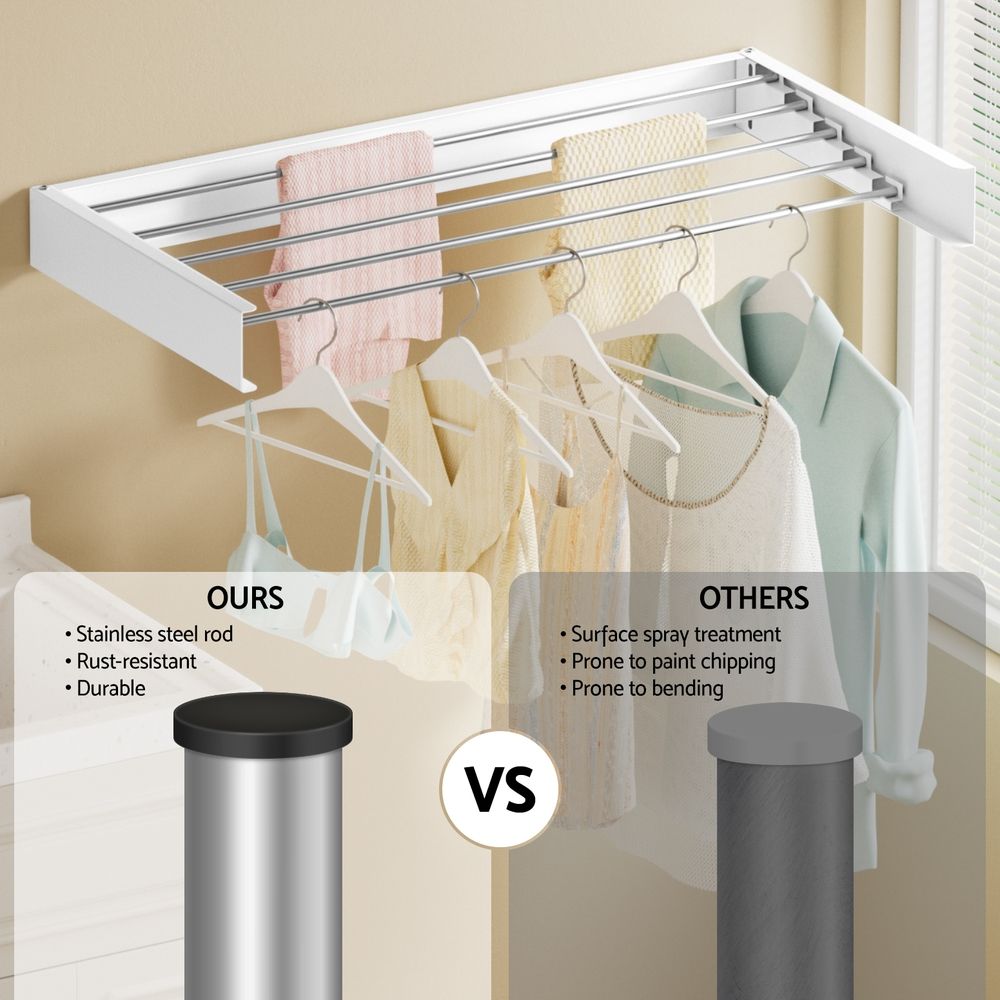 Artiss Set of 2 Clothes Rack Wall Mounted Airer Foldable White
