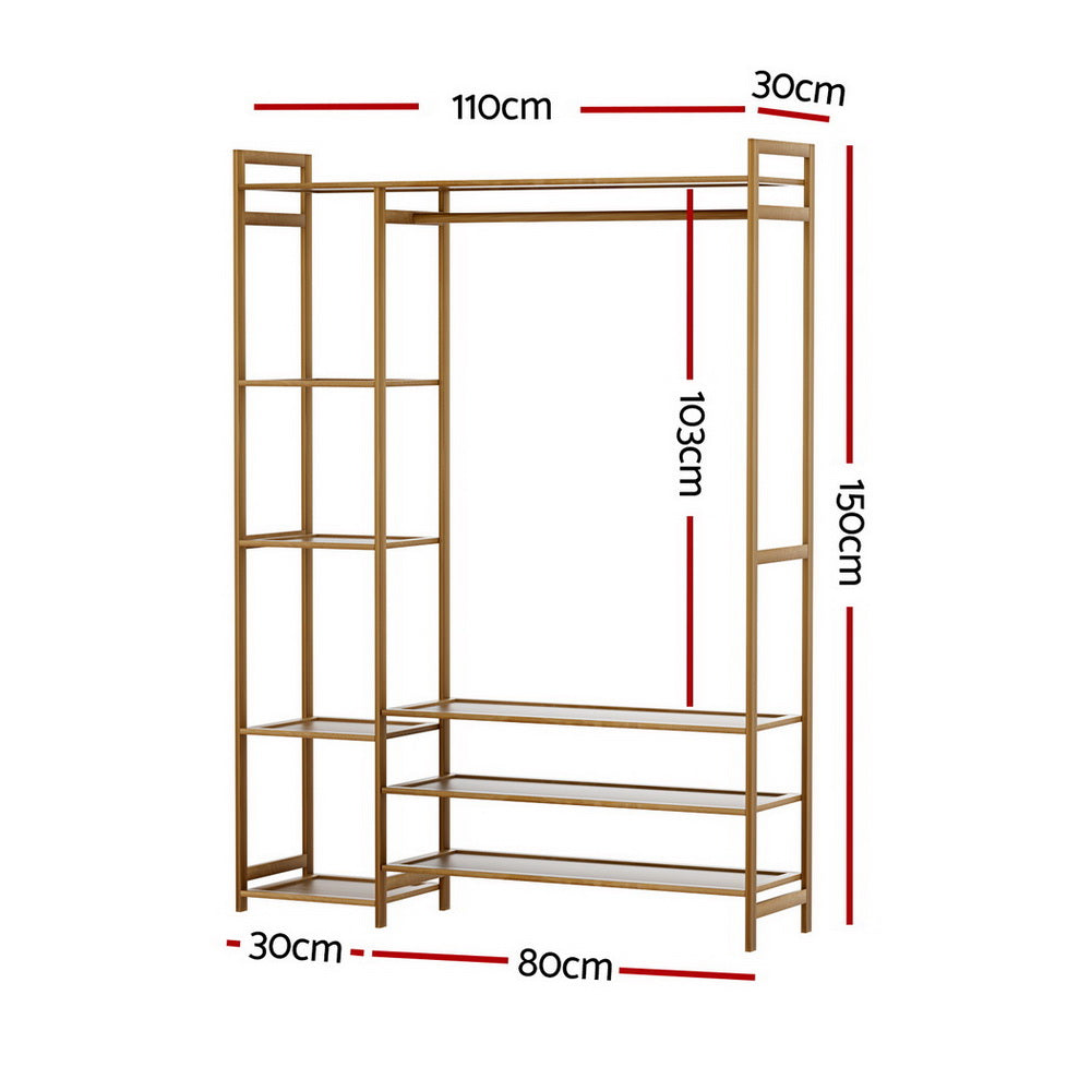 Artiss Bamboo Wardrobe Clothes Rack Coat Stand Walnut