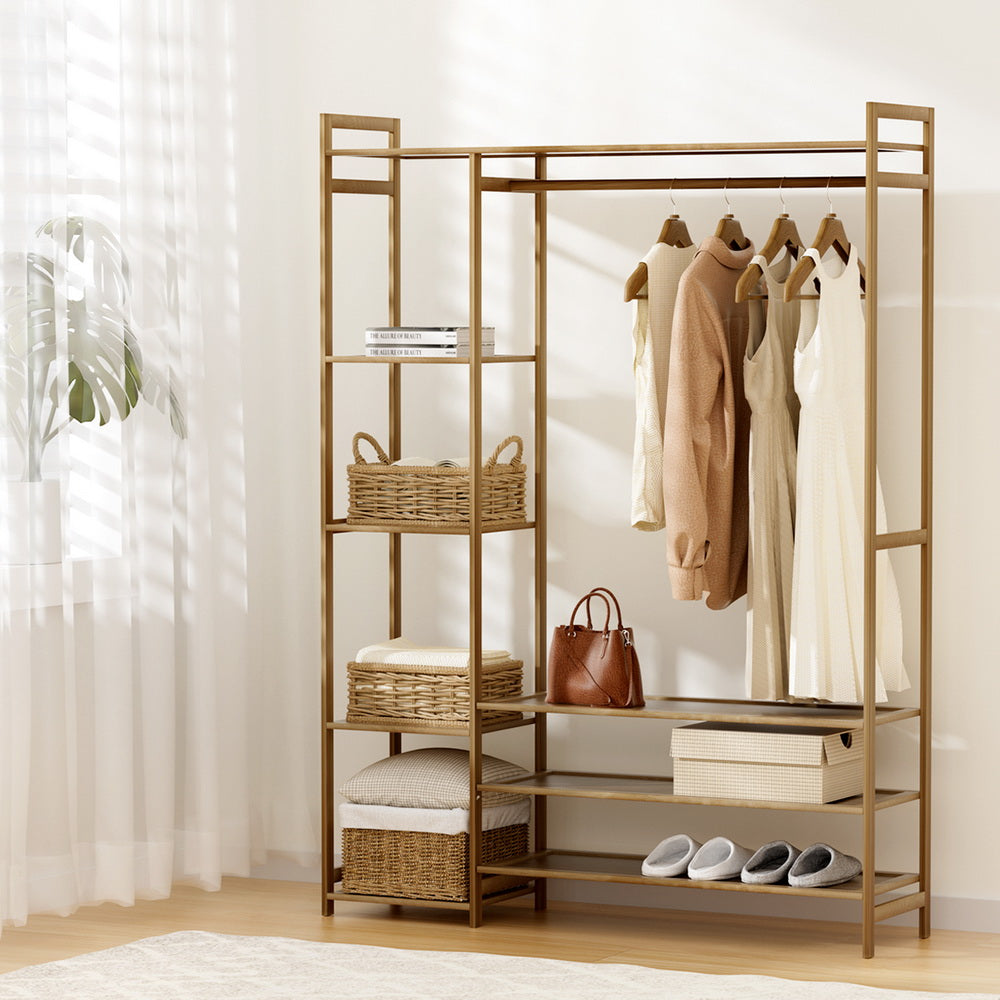 Artiss Bamboo Wardrobe Clothes Rack Coat Stand Walnut
