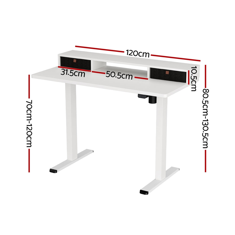 Artiss 120CM Electric Standing Desk with Storage Shelf White