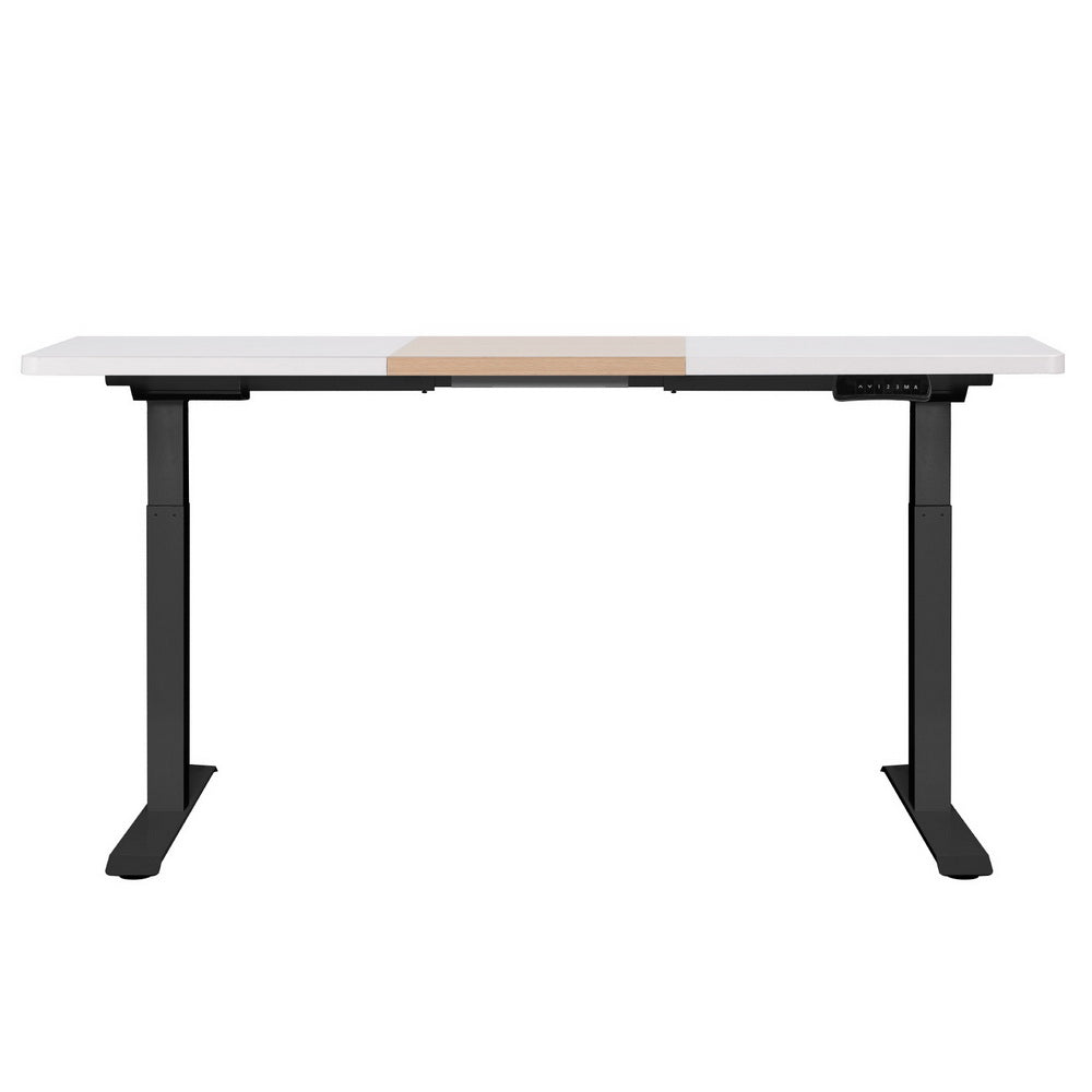 Artiss 140cm Dual Motor Electric Standing Desk Black Frame White/Pine Desktop