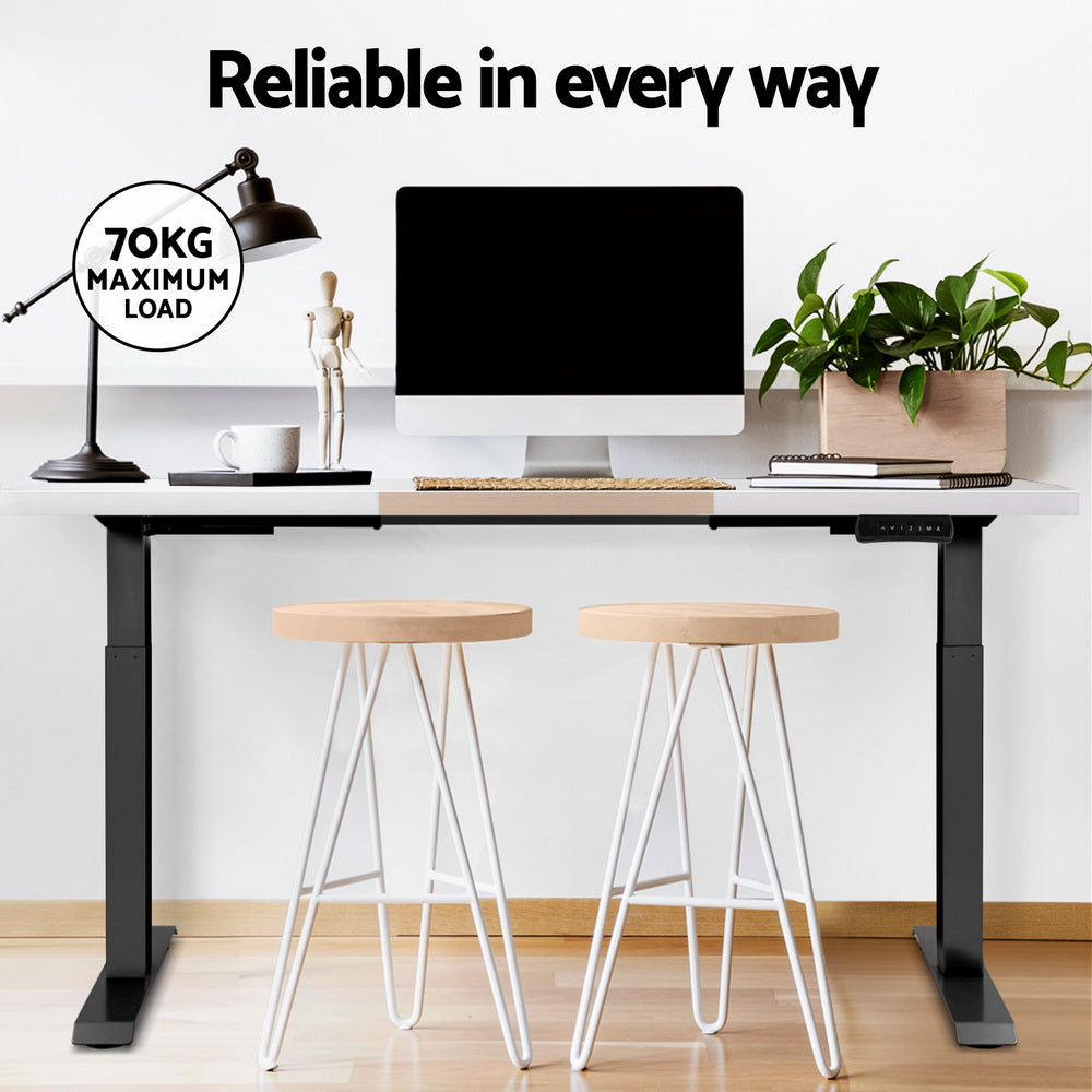Artiss 140cm Dual Motor Electric Standing Desk Black Frame White/Pine Desktop
