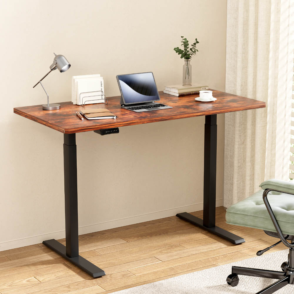 Rustic Brown 140cm Motorised Standing Desk Dual Motor