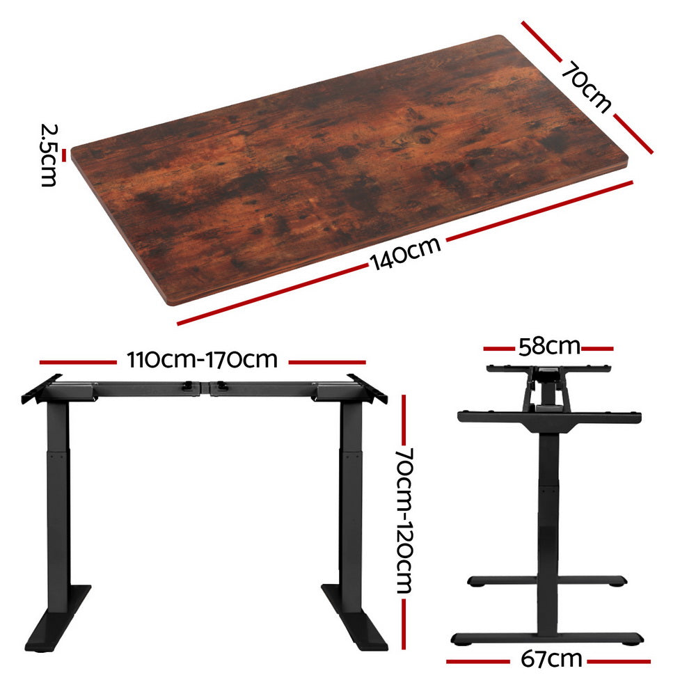 Rustic Brown 140cm Motorised Standing Desk Dual Motor