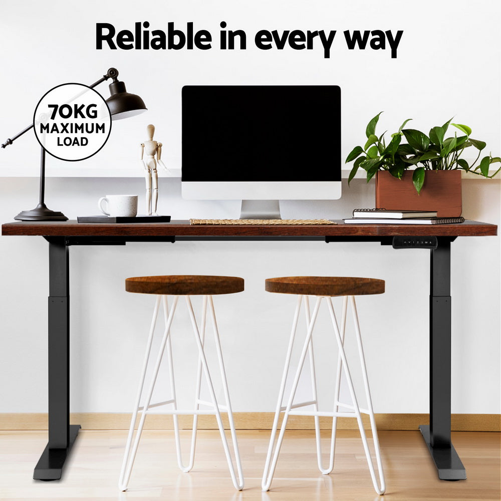 Rustic Brown 140cm Motorised Standing Desk Dual Motor
