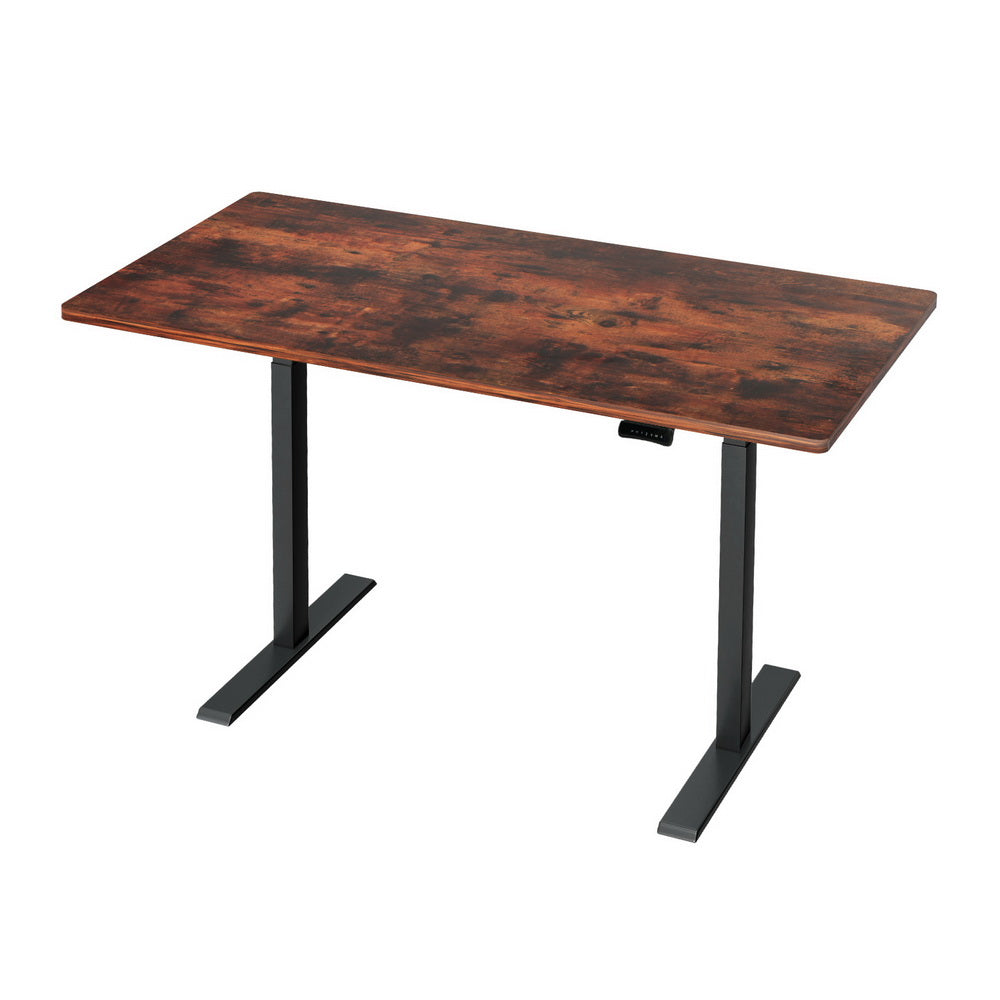 Rustic Brown 140cm Motorised Standing Desk Dual Motor