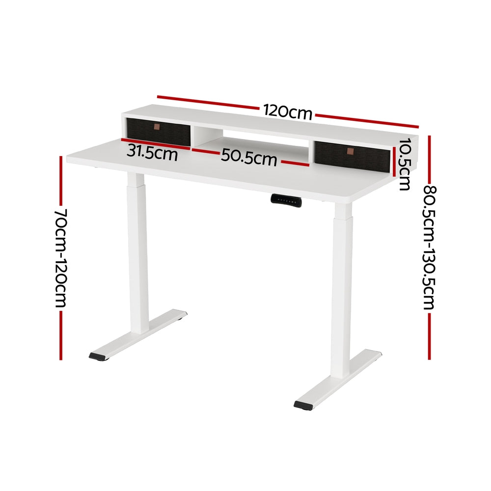 Artiss 120cm Dual Motor Electric Standing Desk White with Shelf Drawer