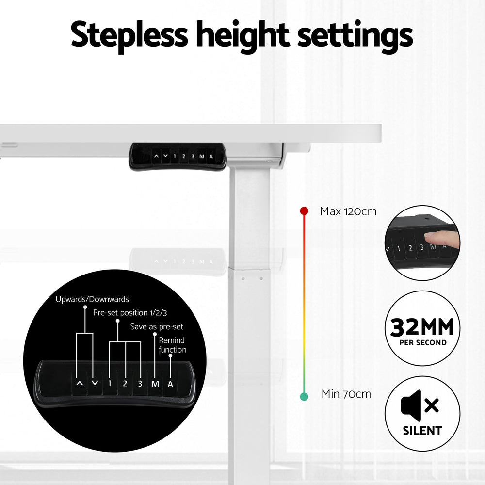 Artiss 120cm Dual Motor Electric Standing Desk White with Shelf Drawer