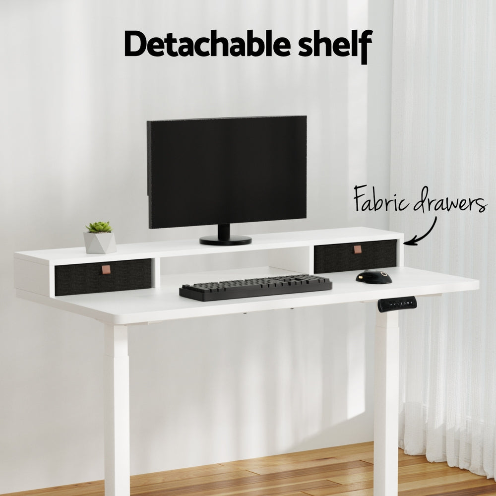 Artiss 120cm Dual Motor Electric Standing Desk White with Shelf Drawer