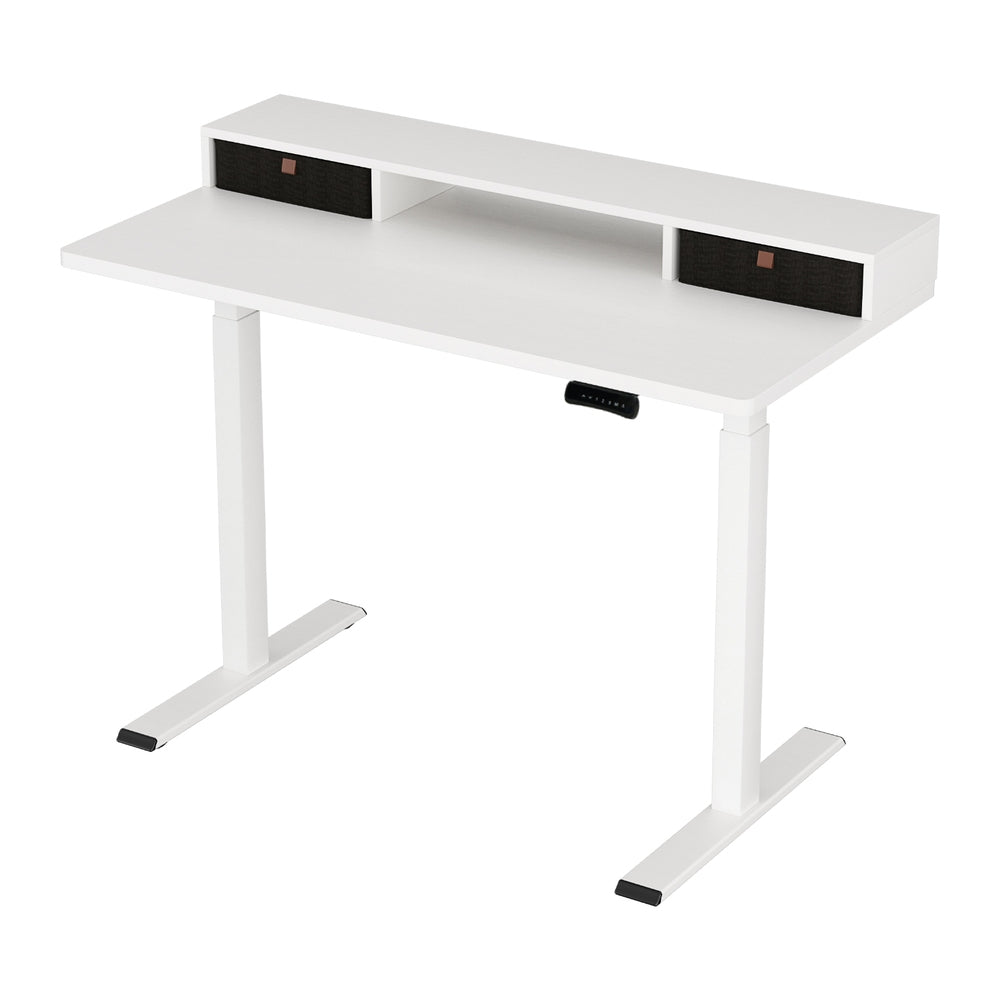 Artiss 120cm Dual Motor Electric Standing Desk White with Shelf Drawer