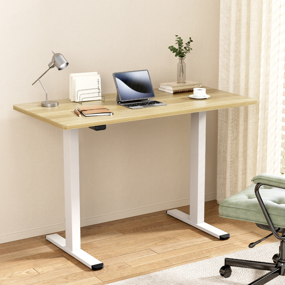 Artiss 140CM Standing Desk Motorised Dual Motor White Oak