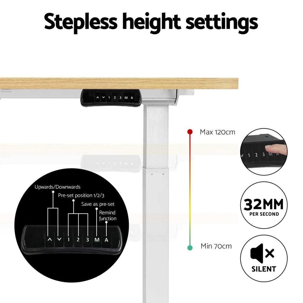 Artiss 140CM Standing Desk Motorised Dual Motor White Oak
