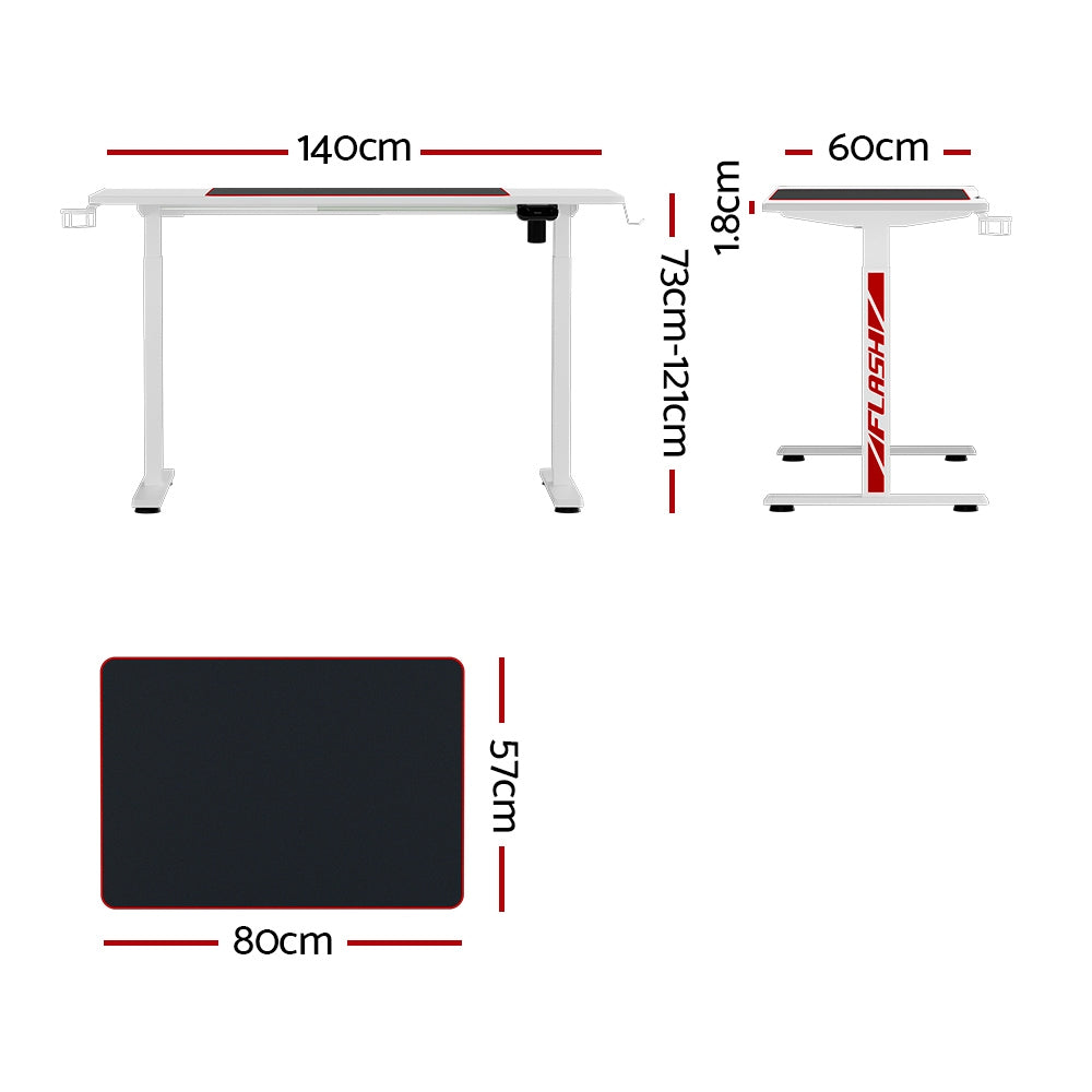 Artiss 140CM Motorised Gaming Desk White RGB LED