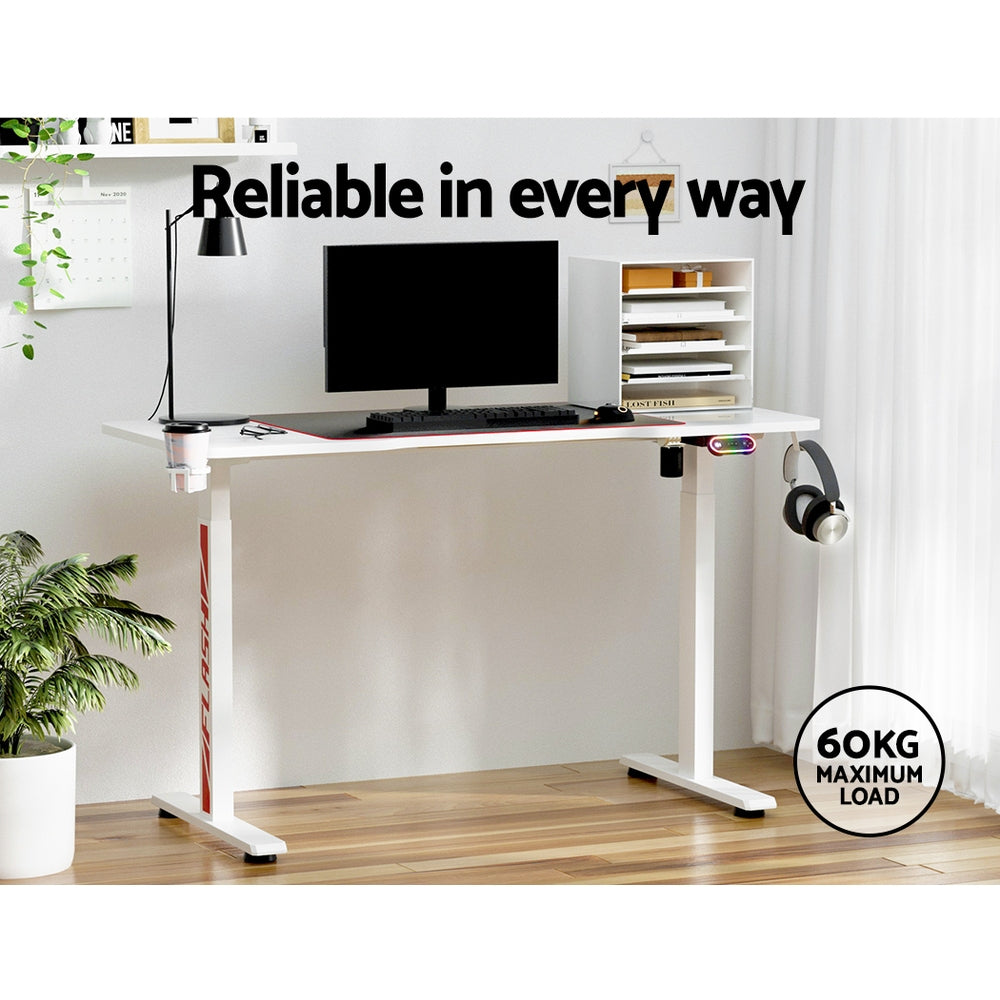 Artiss 140CM Motorised Gaming Desk White RGB LED