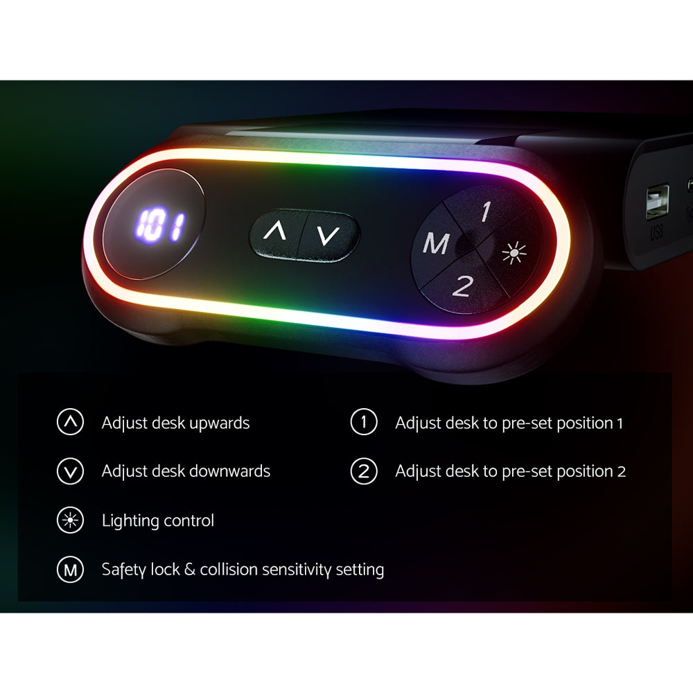 Artiss 140CM Motorised Gaming Desk White RGB LED