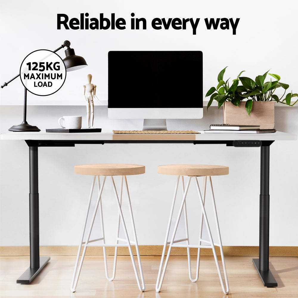 Artiss 140cm Motorised Standing Desk Dual Motor Black Frame White/Pine Desktop