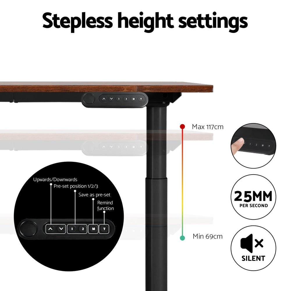 Artiss 120cm Motorised Standing Desk Dual Motor Rustic Brown