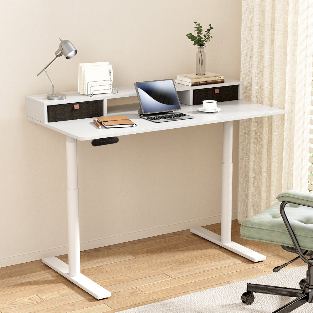 Artiss 120cm Electric Standing Desk White Storage Shelf Drawers