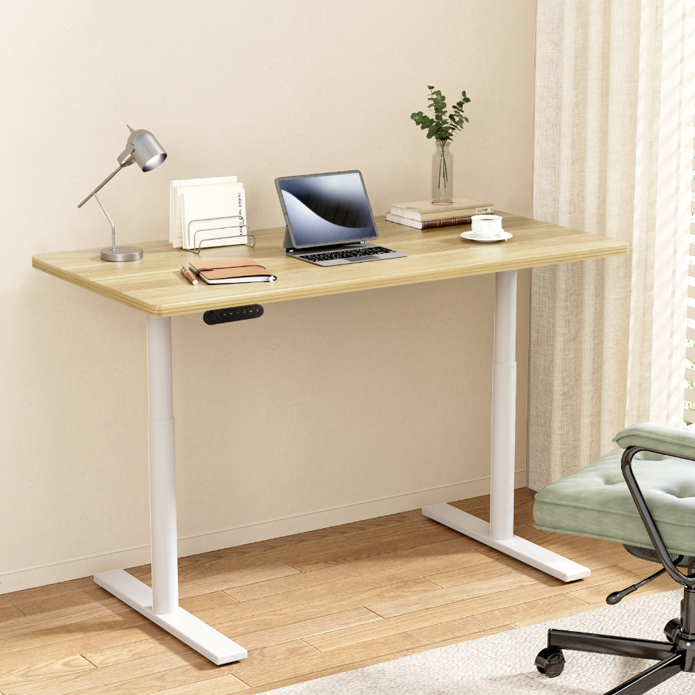 Artiss 140cm Motorised Standing Desk Dual Motor White Oak