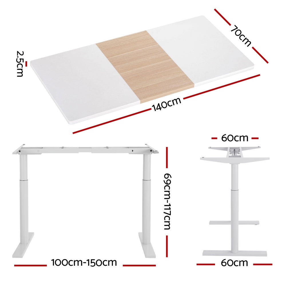 Artiss 140CM Standing Desk Dual Motor Electric White Pine