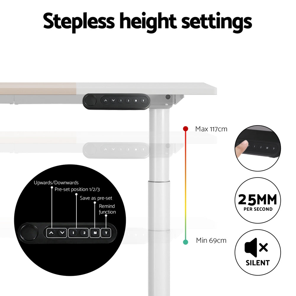 Artiss 140CM Standing Desk Dual Motor Electric White Pine