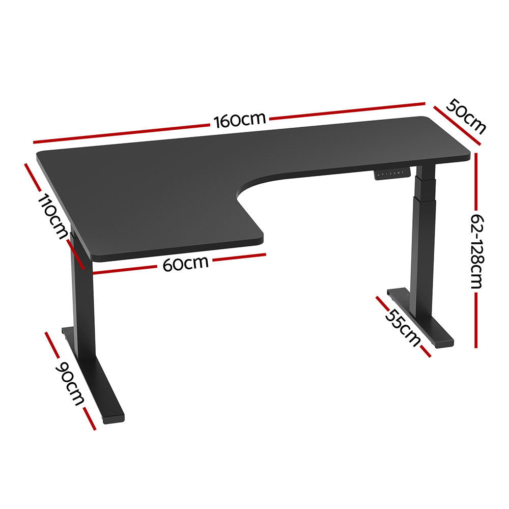 Artiss L-Shape Motorised Standing Desk 160CM Black