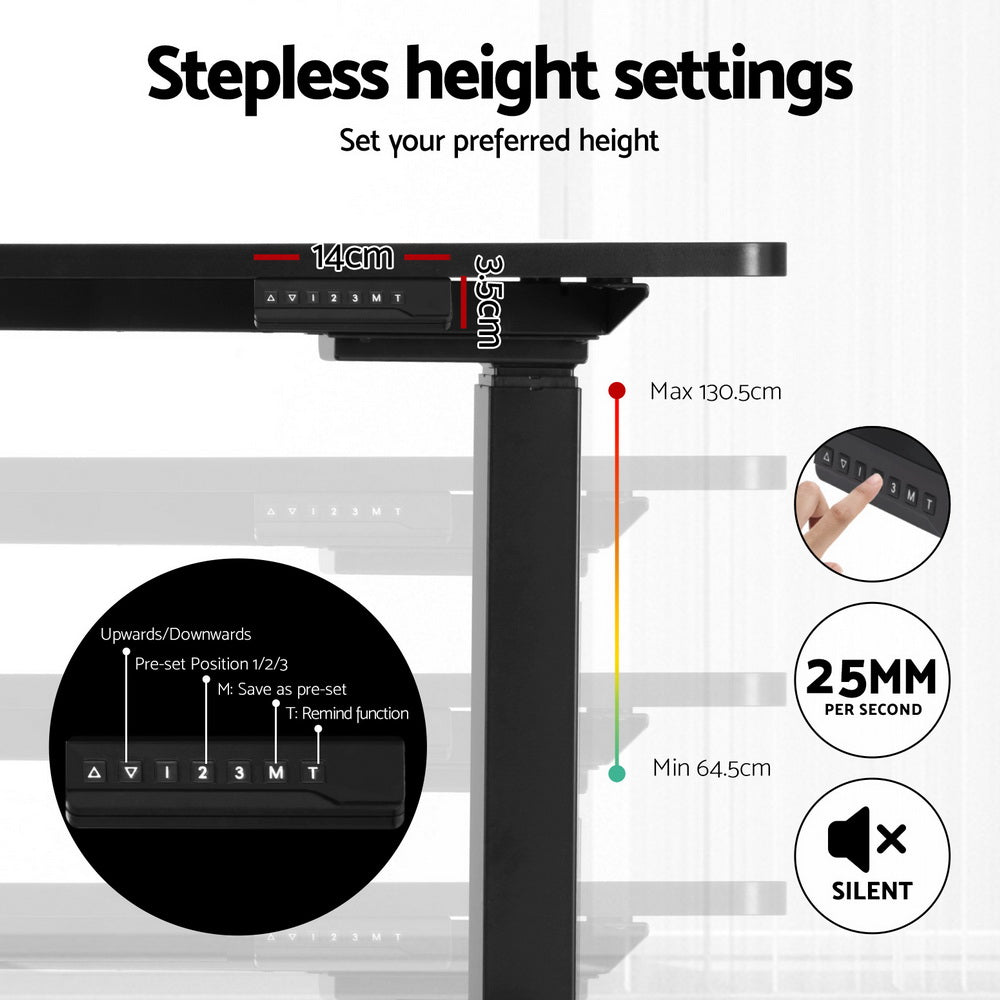Artiss L-Shape Motorised Standing Desk 160CM Black