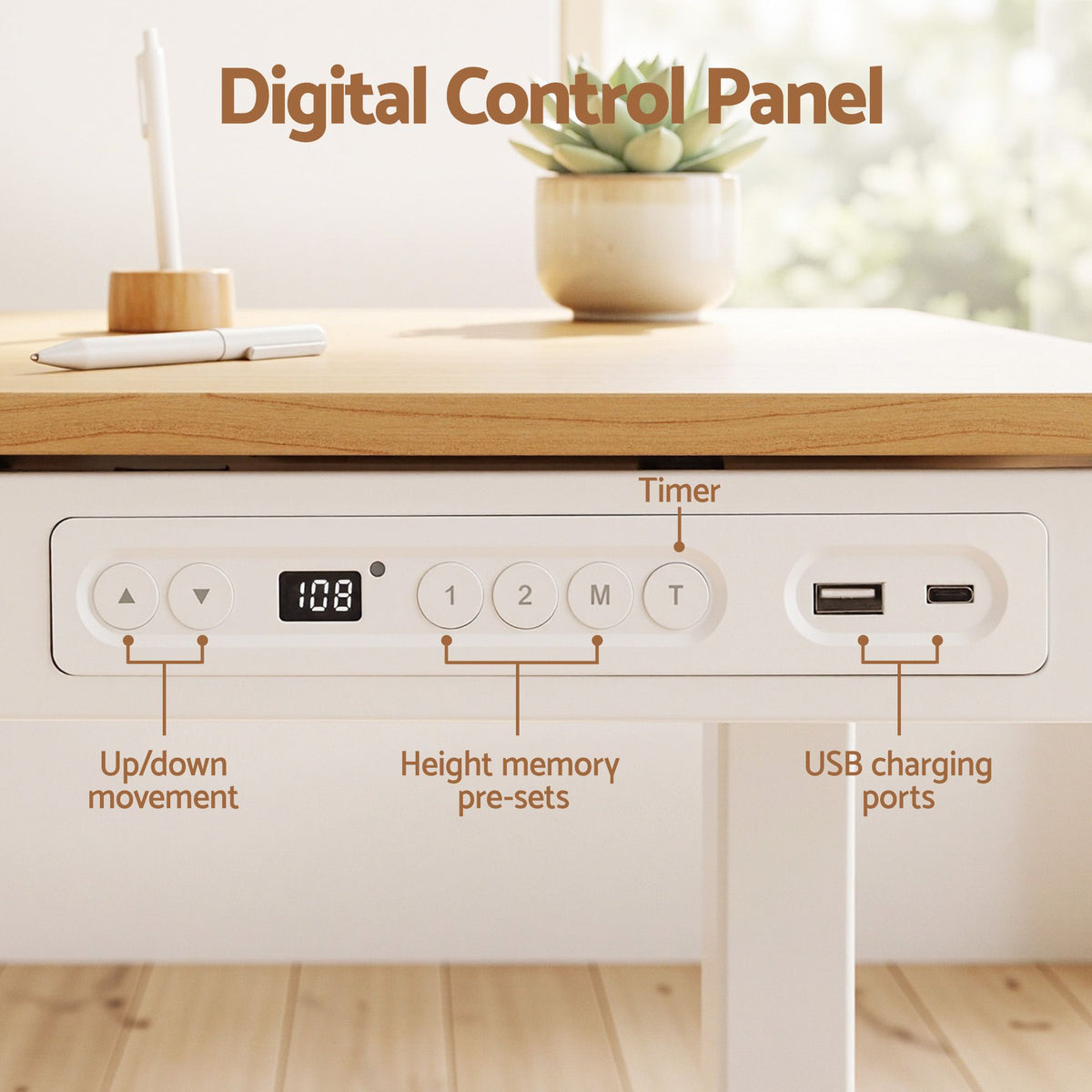 Artiss Motorised Standing Desk with Storage Drawer 120cm Wood White