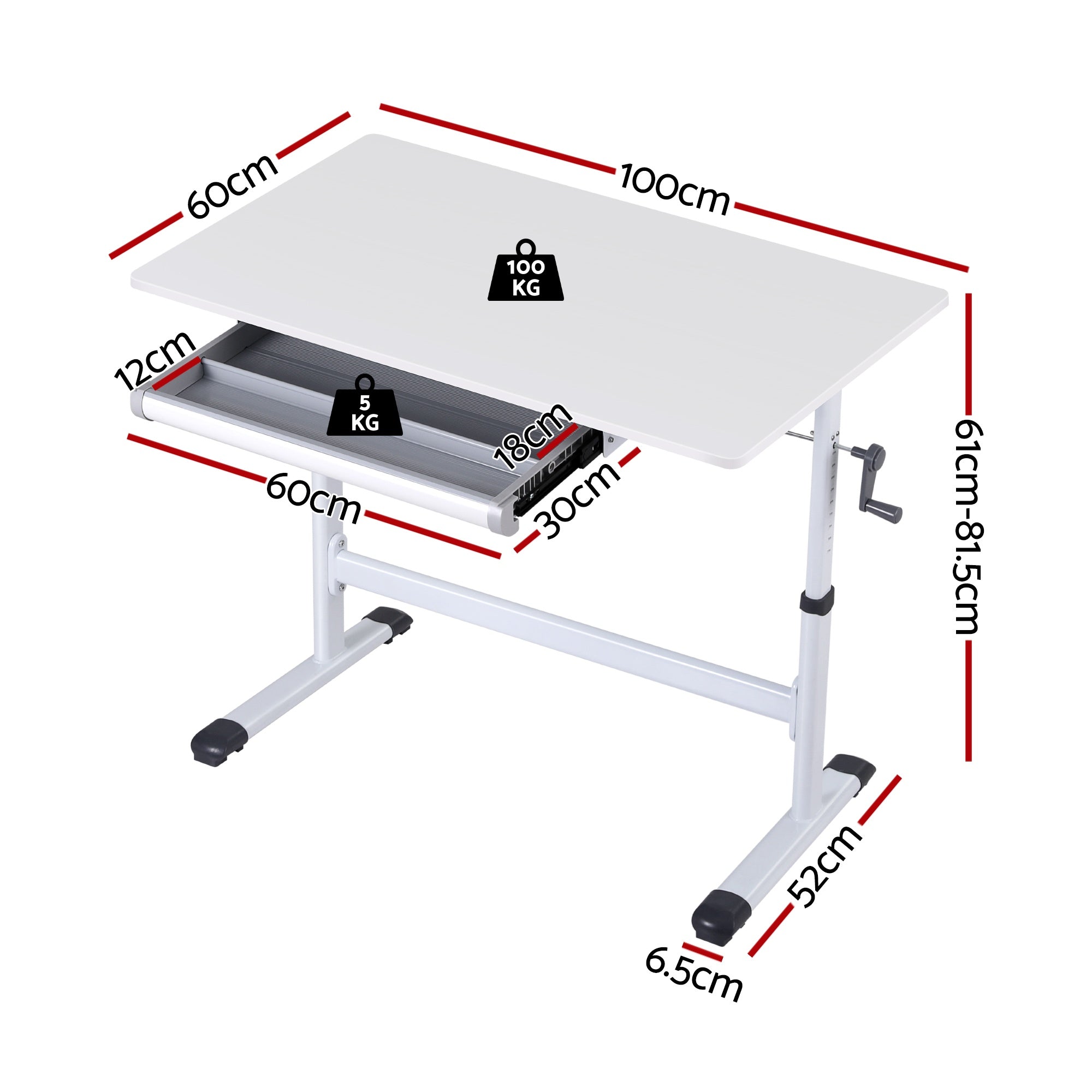Artiss Manual Standing Desk Height Adjustable Workstation Computer Desks Study 100CM White