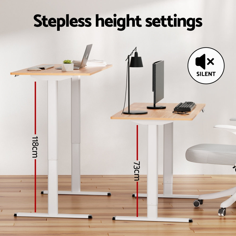 Artiss 120cm Electric Standing Desk Adjustable Home Office White/Natural Wood
