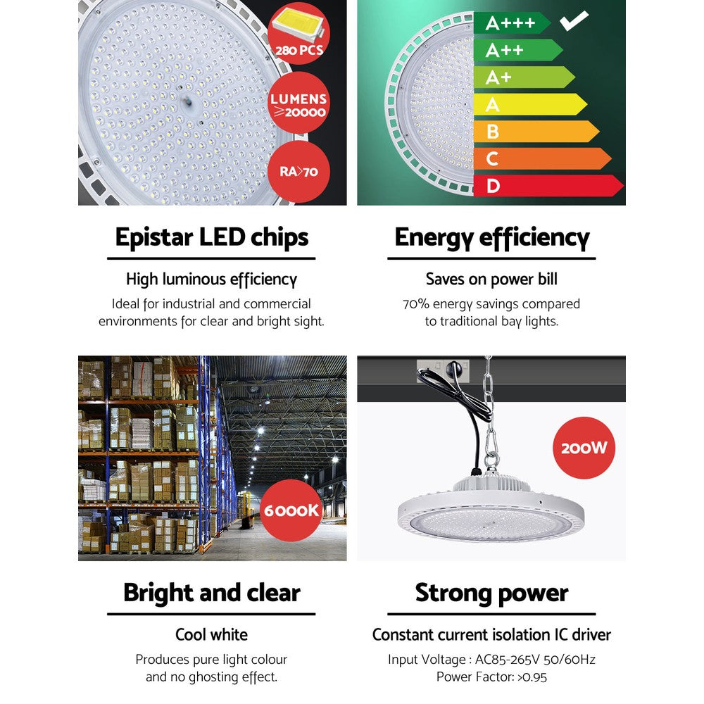 Leier 200W LED High Bay Light UFO Industrial Warehouse Lamp White