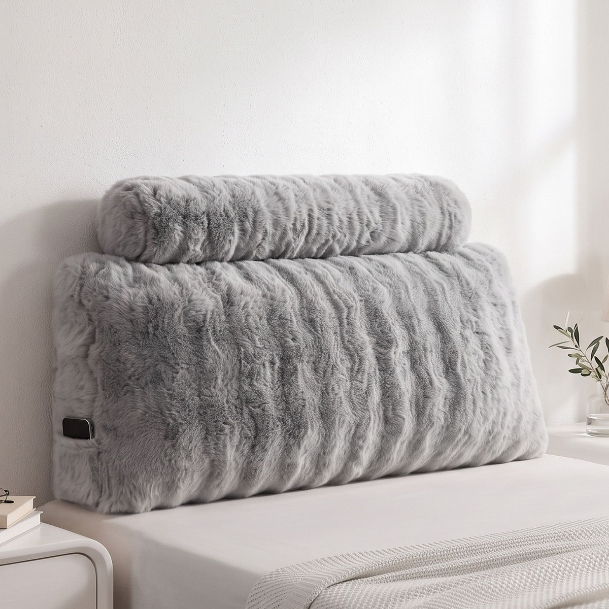 Giselle Bedding Wedge Pillow Headboard King Single Faux Rabbit Fur
