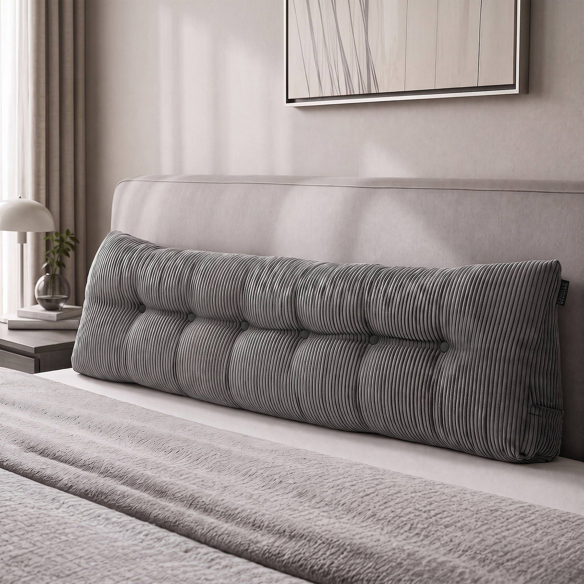 Headboard Pillow Reading Wedge Cushion with Side Pockets King
