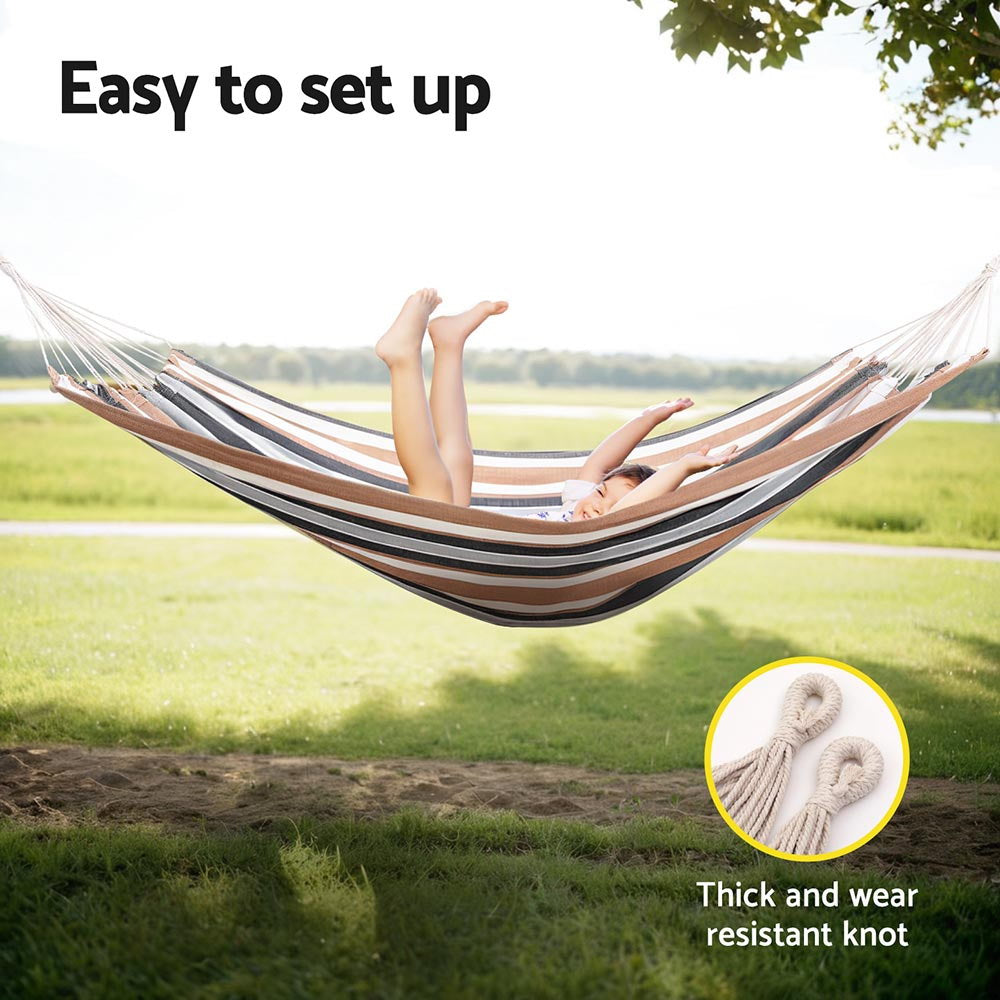 Gardeon Double Hammock Bed Outdoor Camping Beige Grey