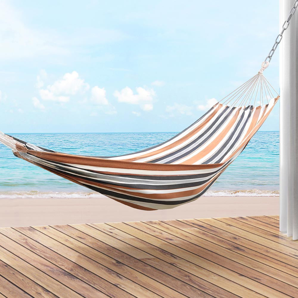 Gardeon Double Hammock Bed Outdoor Camping Beige Grey