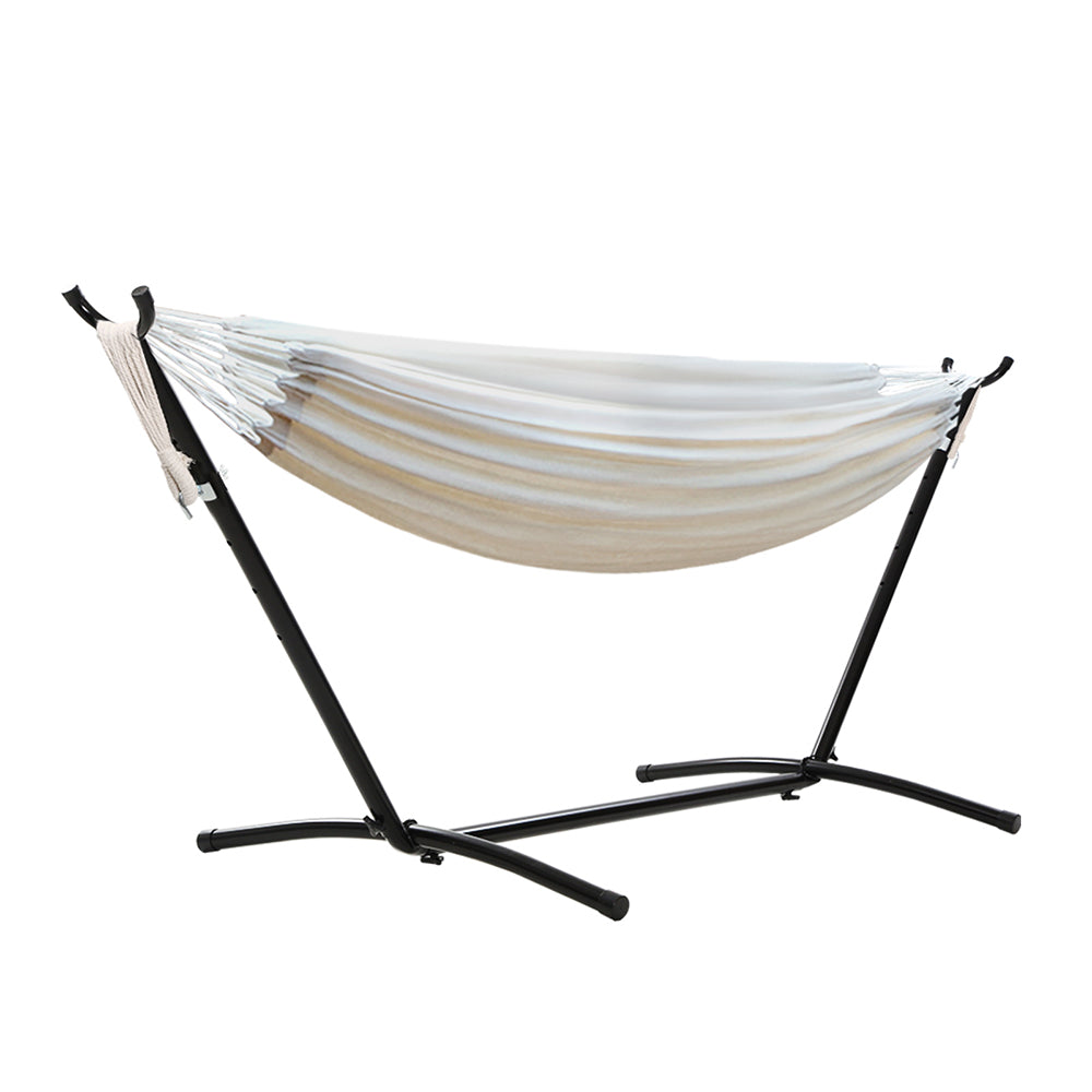 Gardeon Single Hammock Chair Cotton Cream with Adjustable Stand