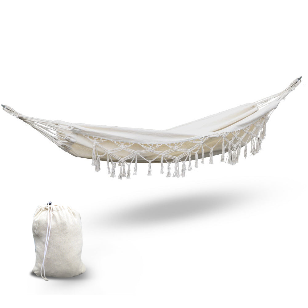 Gardeon Outdoor Hammock Chair Tassel Cream