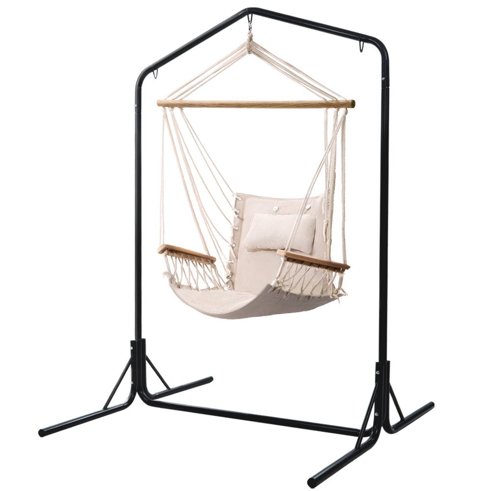 Gardeon Outdoor Hammock Chair with Stand Swing Cream