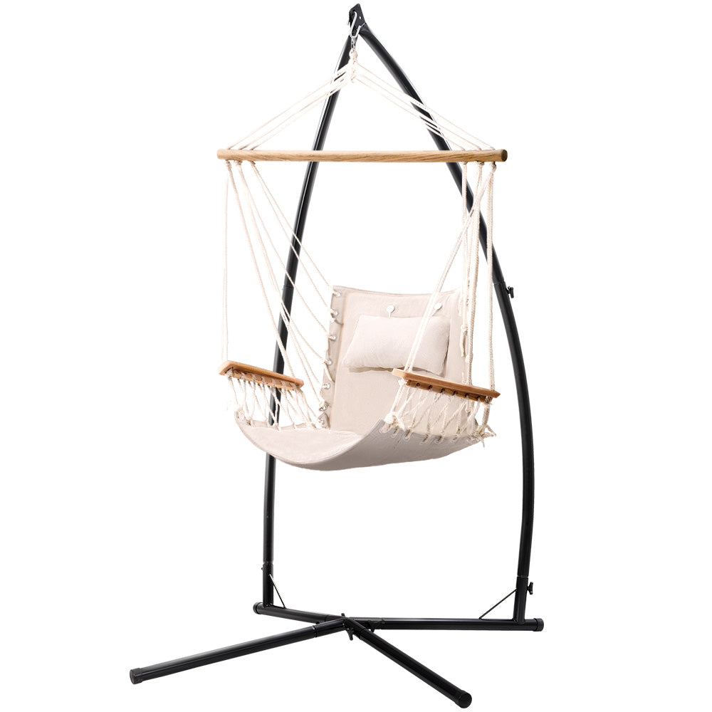 Gardeon Outdoor Hammock Chair Steel Stand Armrest Cream