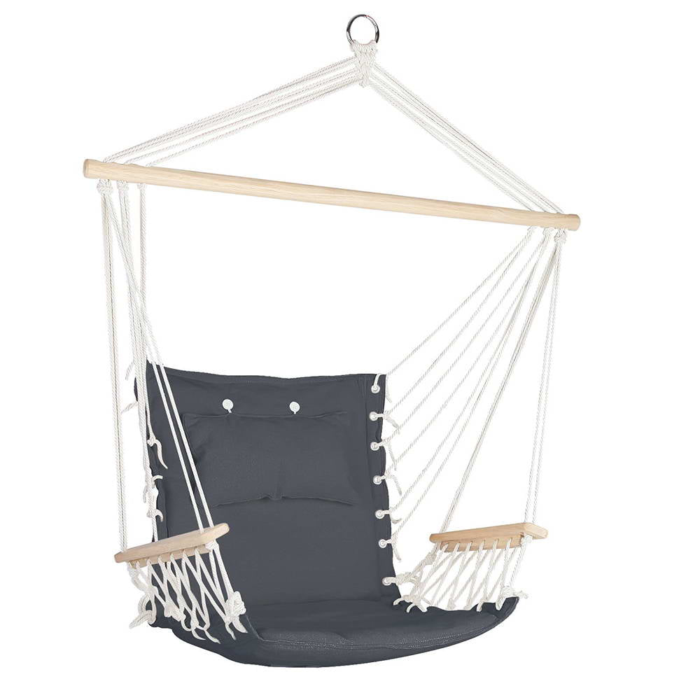 Gardeon Grey Hammock Chair with Armrests and Pillow