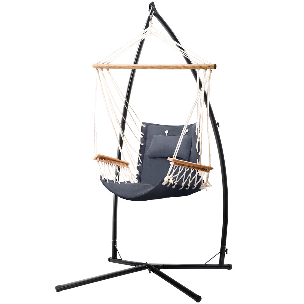 Gardeon Hanging Hammock Chair with Steel Stand Grey