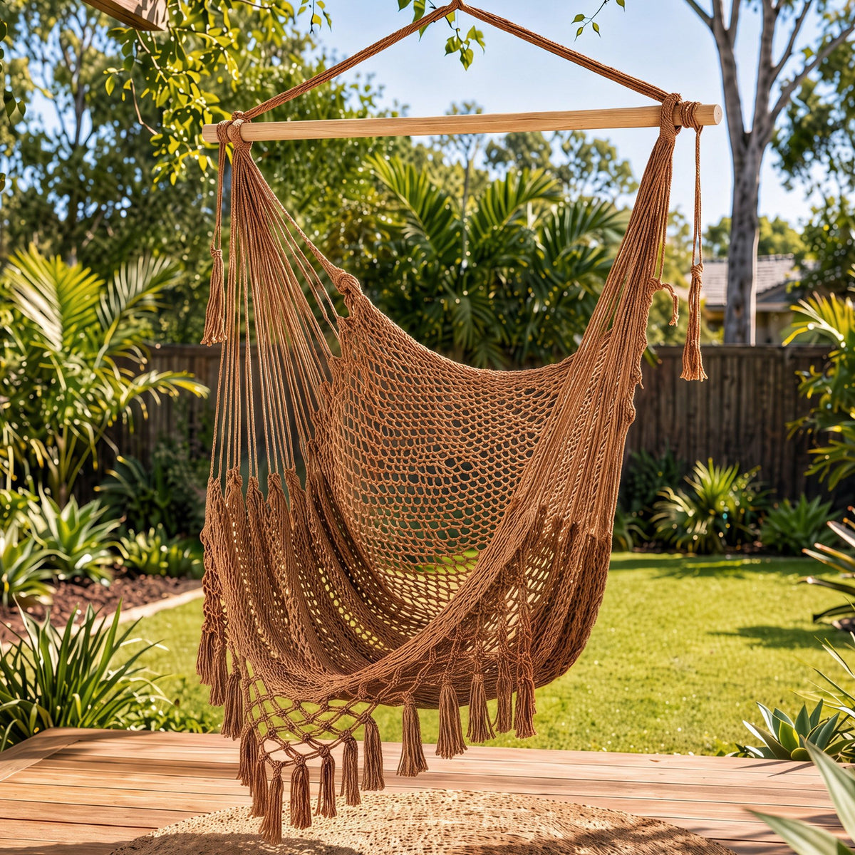 Gardeon Hanging Hammock Chair with Spreader Bar Brown