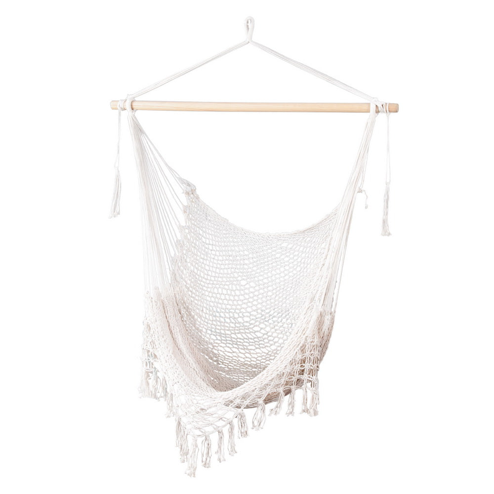 Gardeon Hammock Chair Swing Camping Mesh Cream 120kg
