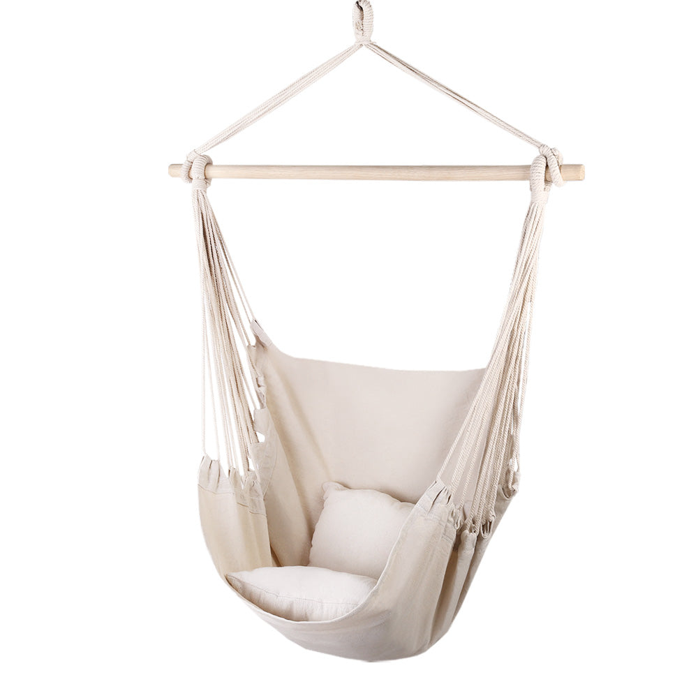 Gardeon Outdoor Hammock Chair Camping Hanging Cream with Cushions