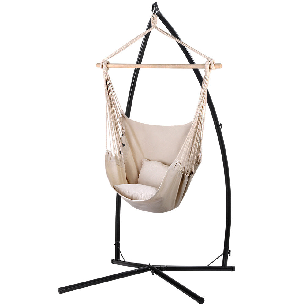 Gardeon Outdoor Hammock Chair with Steel Stand Cream